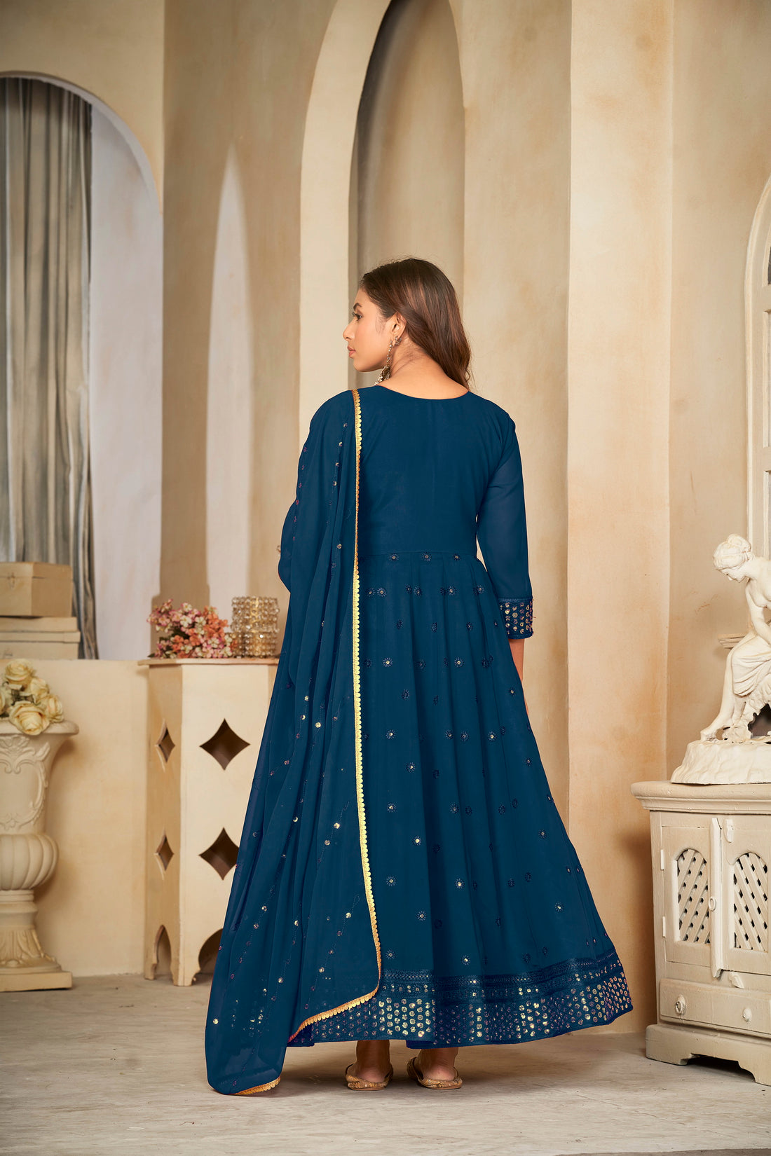 Rama Mirror Work Anarkali Suit with Embroidered Detailing