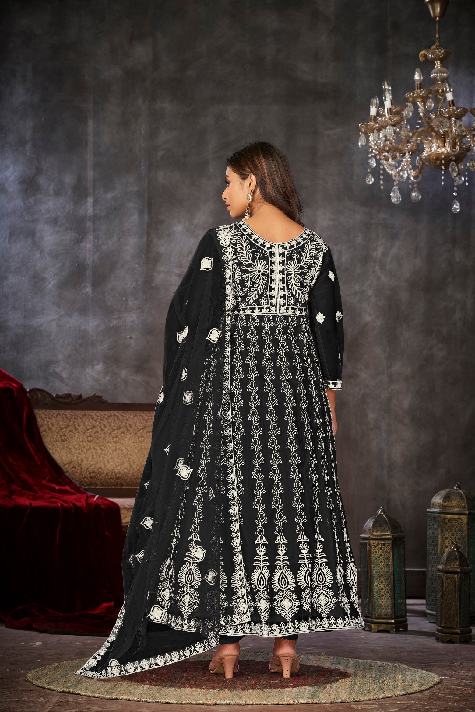 Black & White Embroidered Anarkali Suit Look
