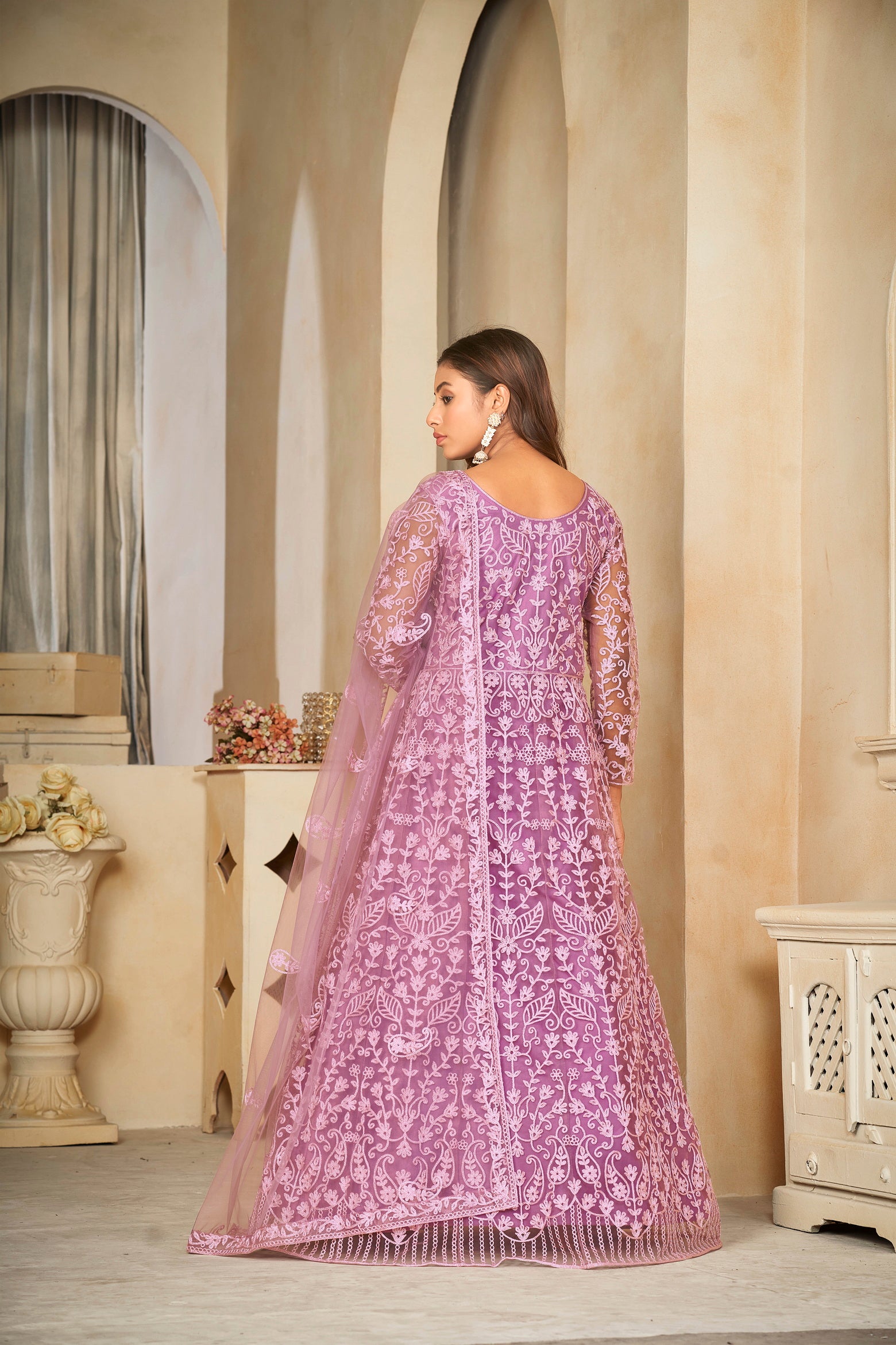 Purple & White Embroidered Anarkali Suit Look