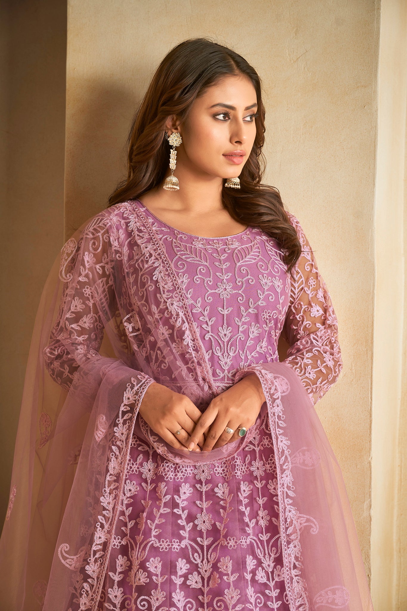 Purple & White Embroidered Anarkali Suit Look