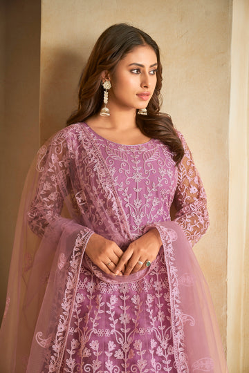 Purple & White Embroidered Anarkali Suit Look