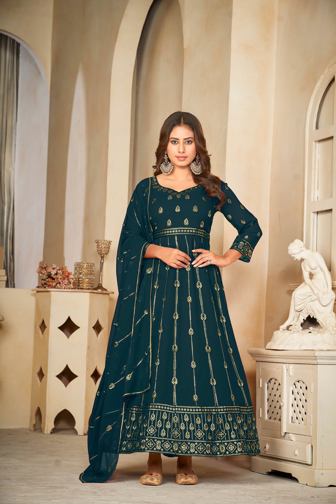Rama Anarkali Suit with Golden Foil Print