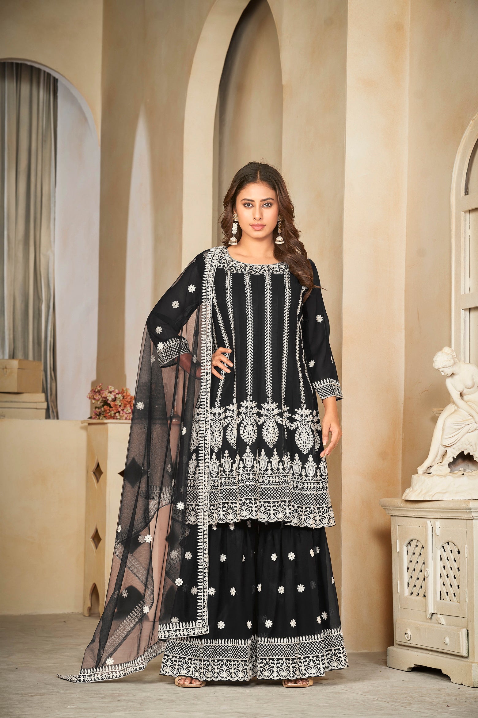 Black Anarkali Suit with Golden Foil Print