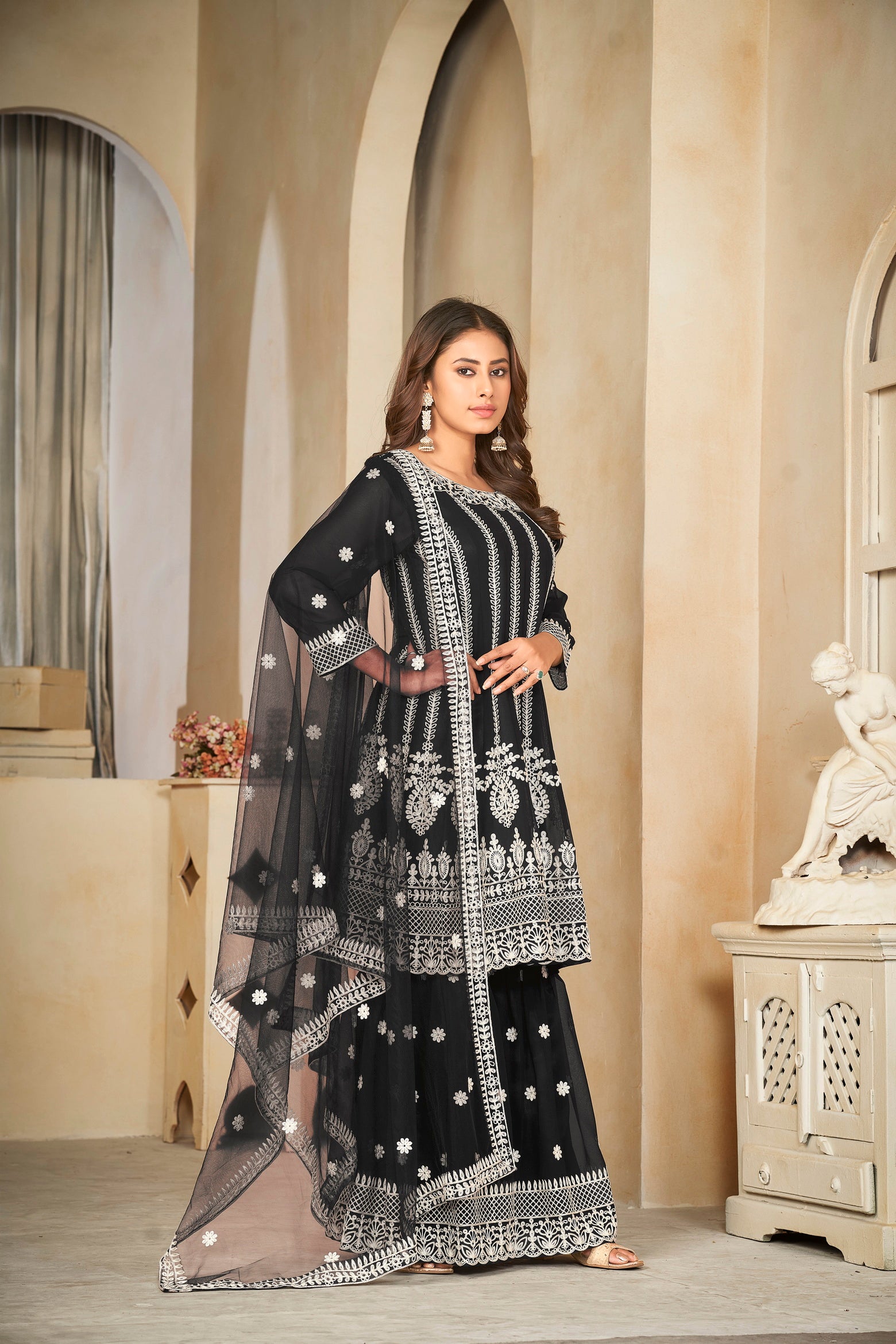Black Anarkali Suit with Golden Foil Print