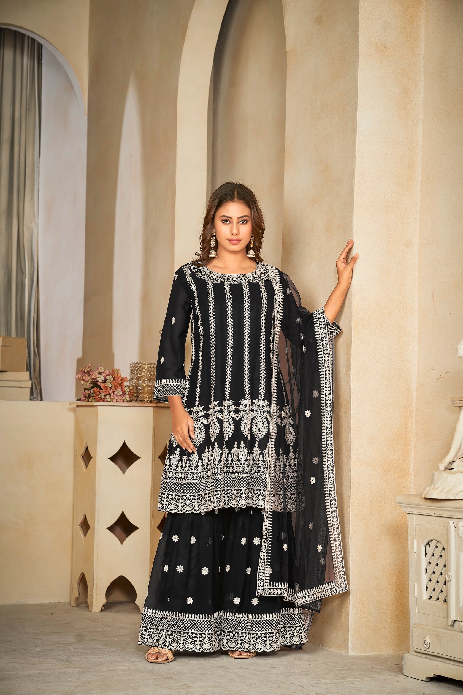 Black Anarkali Suit with Golden Foil Print