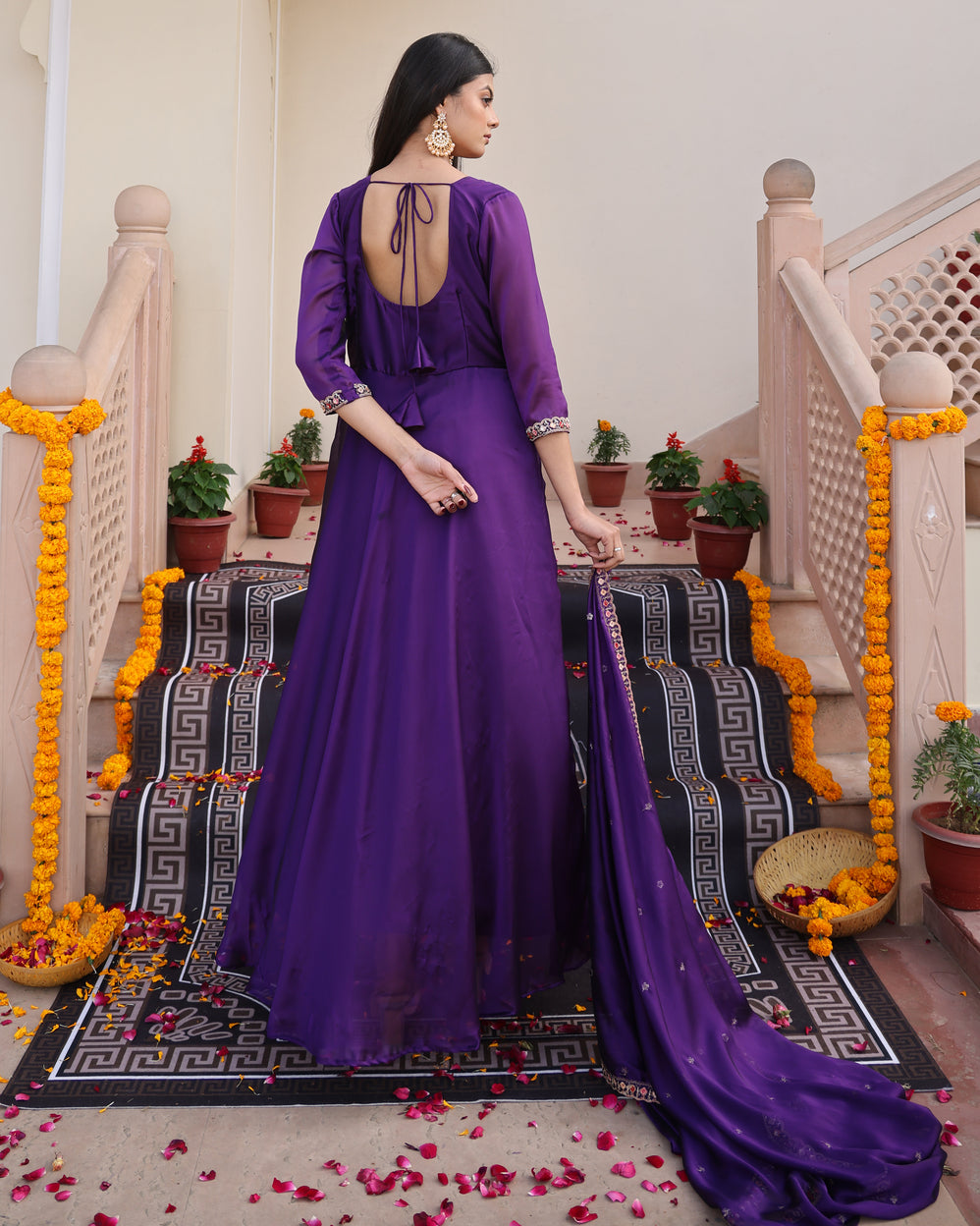 Regal Purple Floral Embroidered Georgette Anarkali Suit
