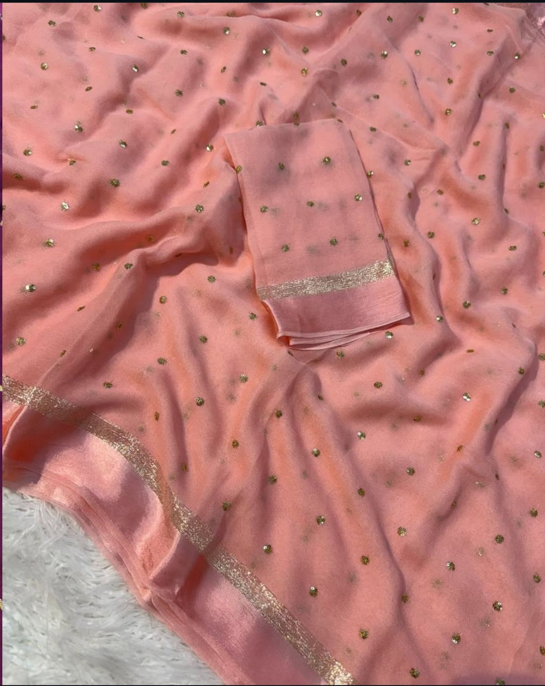 Purple & Pink Silk Saree with Golden Zari Polka Dots and Border