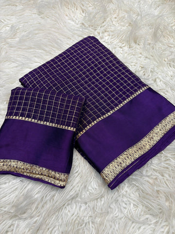 Royal Purple Kanjivaram Silk Saree with Golden Zari Checks and Border