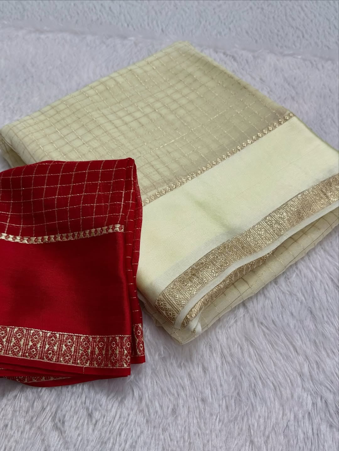 Cream Kanjivaram Silk Saree with Subtle Golden Zari Checks and Border