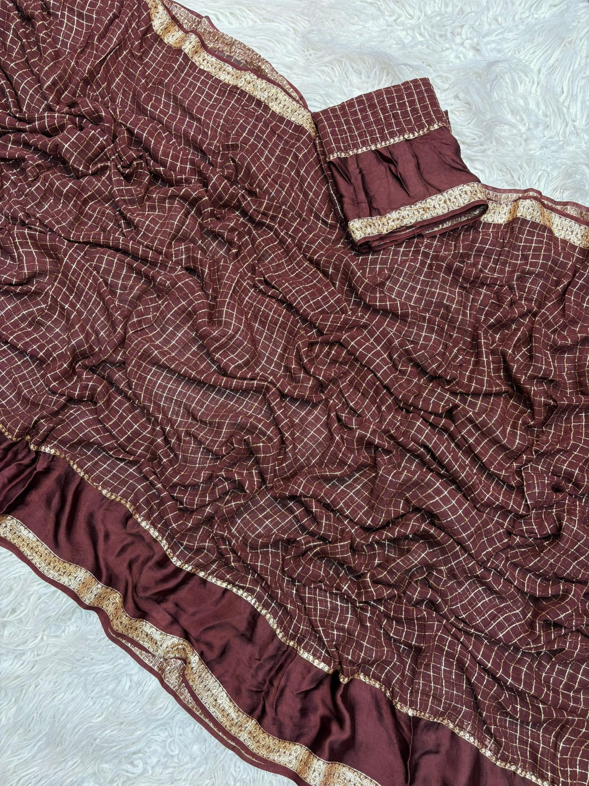 Maroon Kanjivaram Silk Saree with Golden Zari Checks and Border