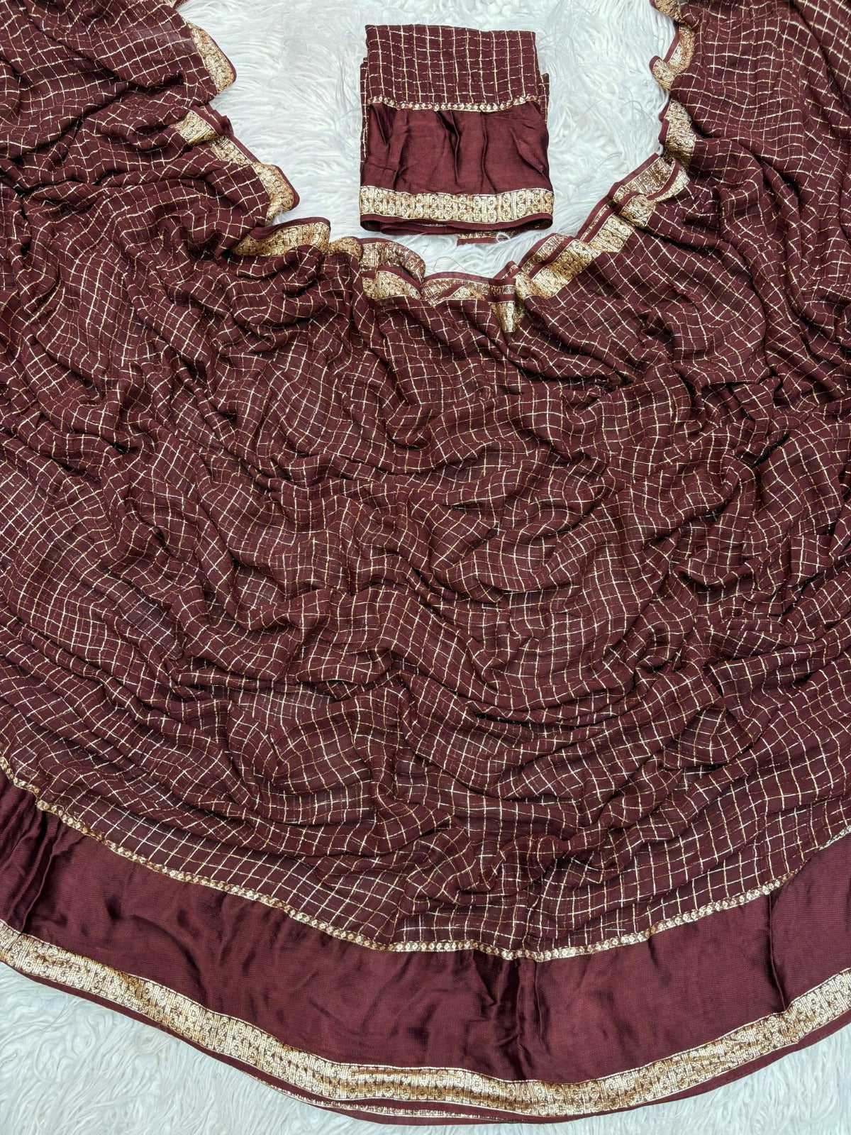 Maroon Kanjivaram Silk Saree with Golden Zari Checks and Border