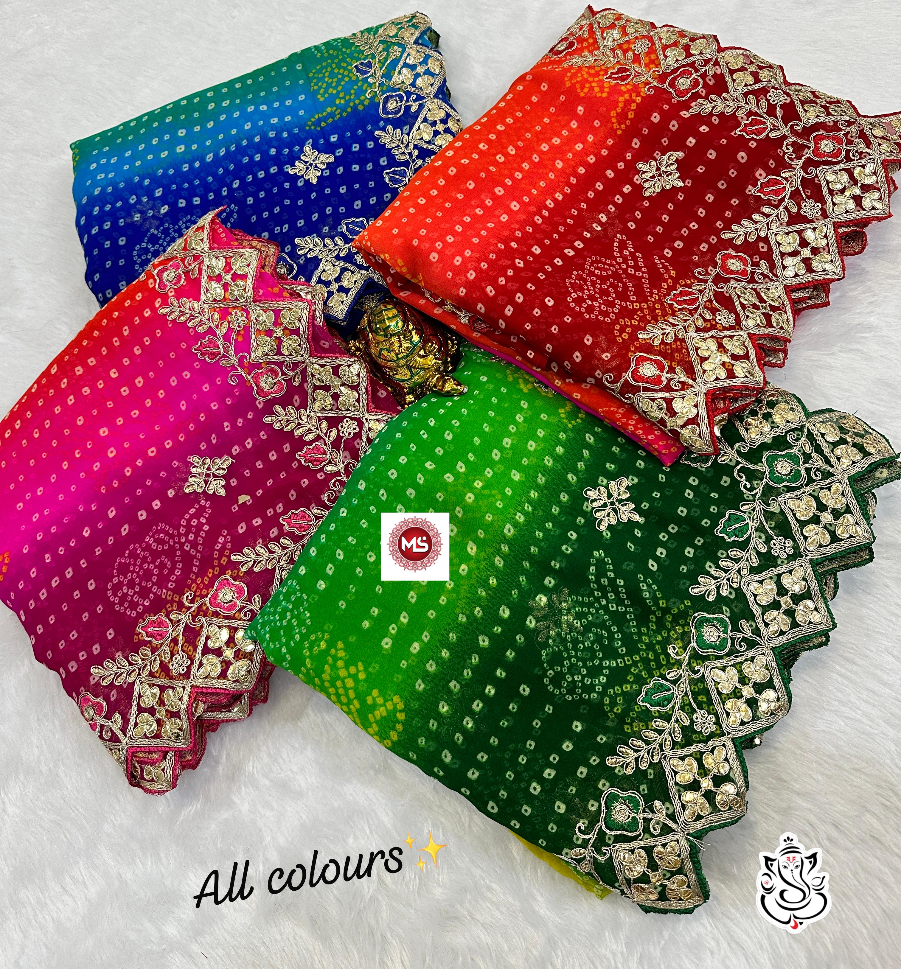 Green Bandhani Georgette Saree with Heavy Zari and Mirror Work Border