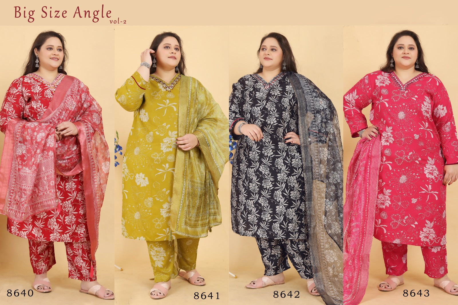 Yellow Floral Printed Cotton Salwar Suit with Mirror Work Neck