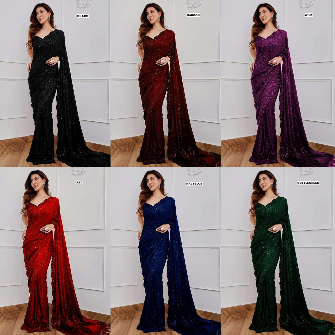 Wine Sequin Embroidered Georgette Saree with Designer Blouse