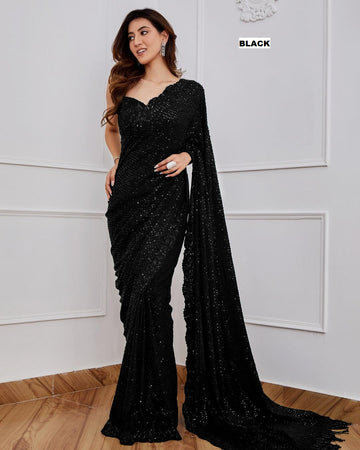 Black Sequin Embroidered Georgette Saree with Designer Blouse