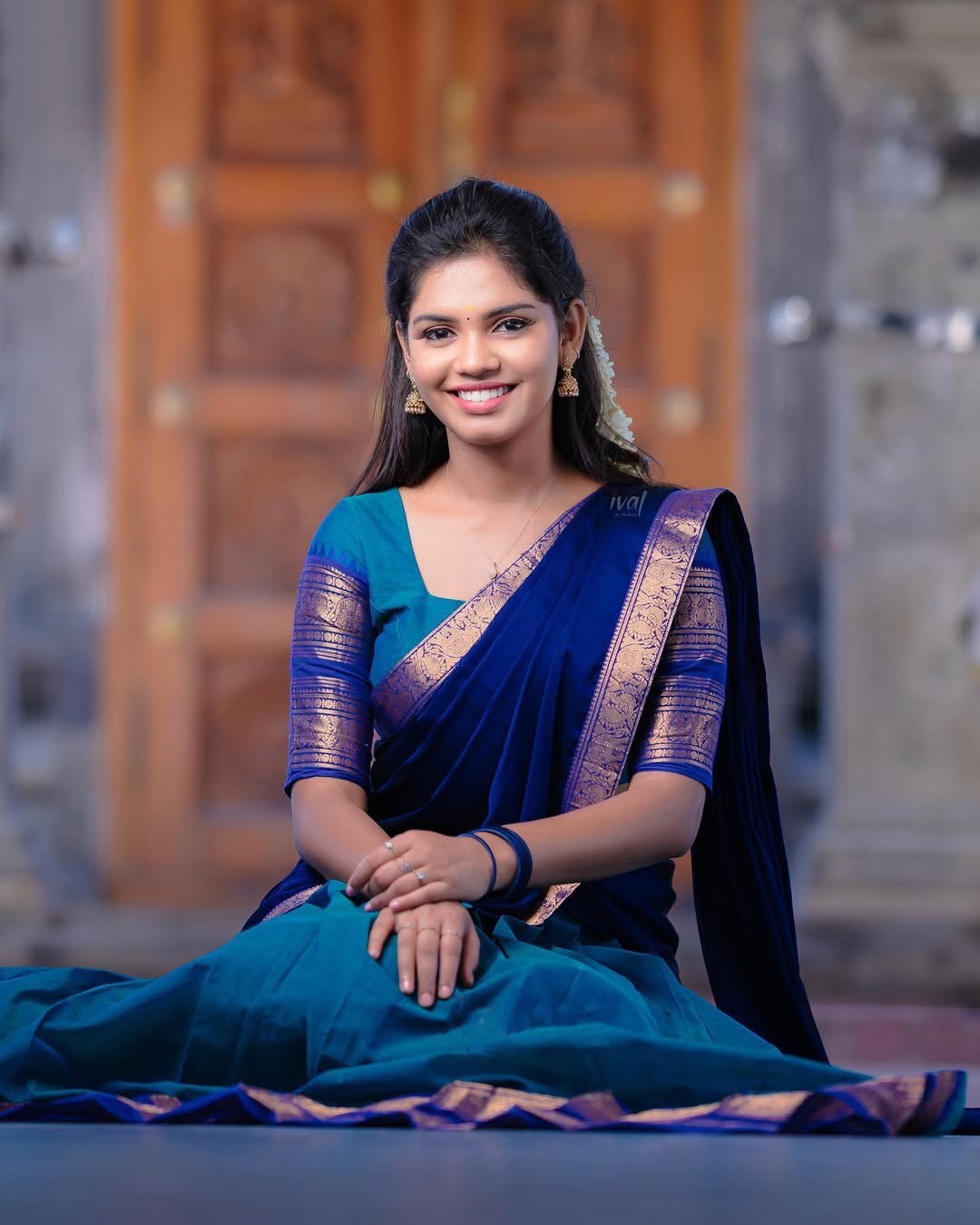 Royal Blue Silk Lehenga Choli with Golden Zari Border and Dupatta