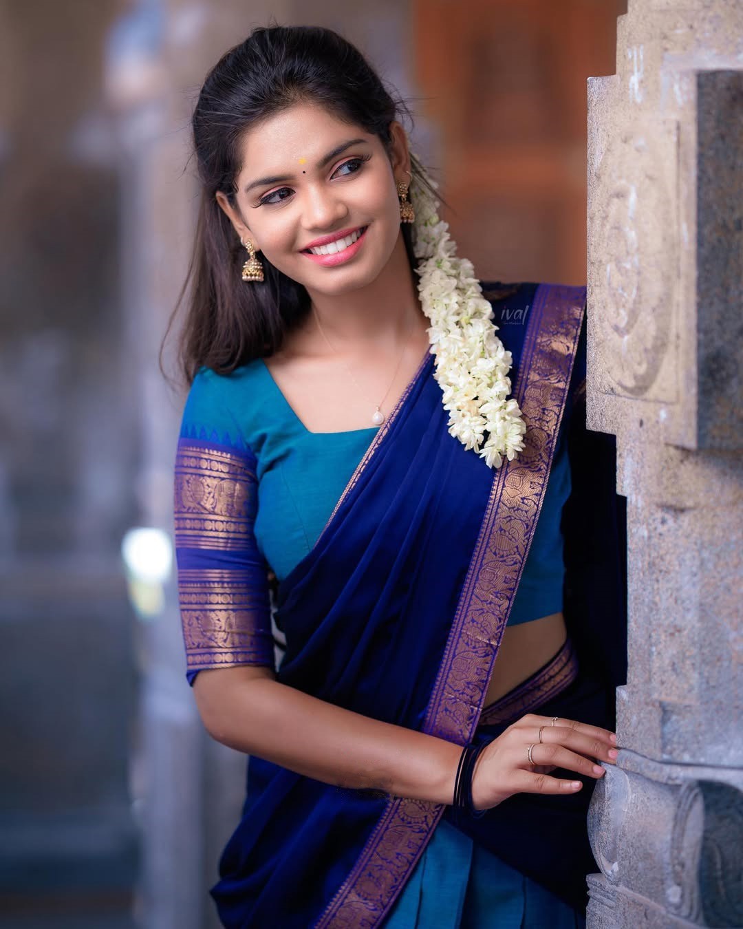 Royal Blue Silk Lehenga Choli with Golden Zari Border and Dupatta