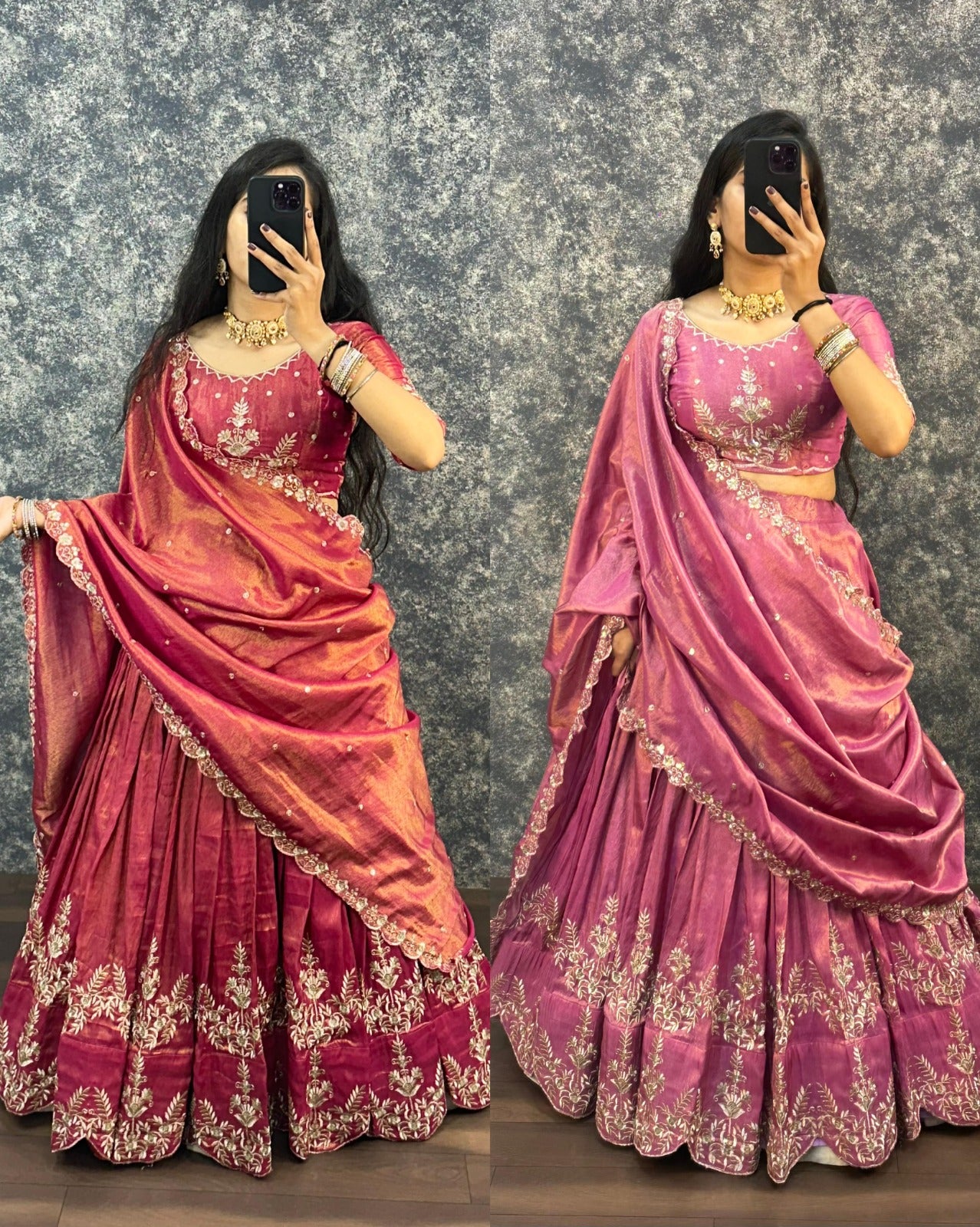 Rani Pink Embroidered Silk Lehenga Choli with Sequin Work Dupatta