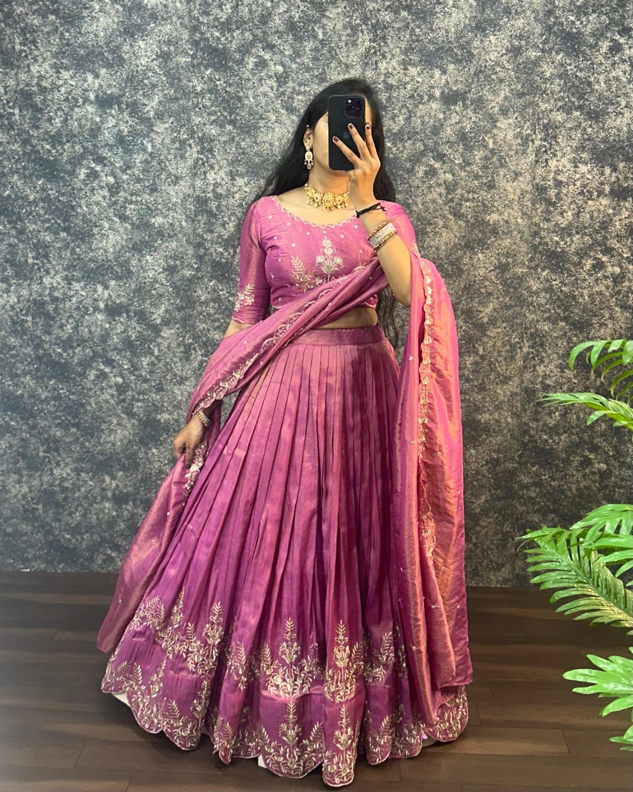 Magenta Pink Embroidered Silk Lehenga Choli with Sequin Work Dupatta