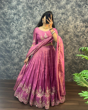 Magenta Pink Embroidered Silk Lehenga Choli with Sequin Work Dupatta