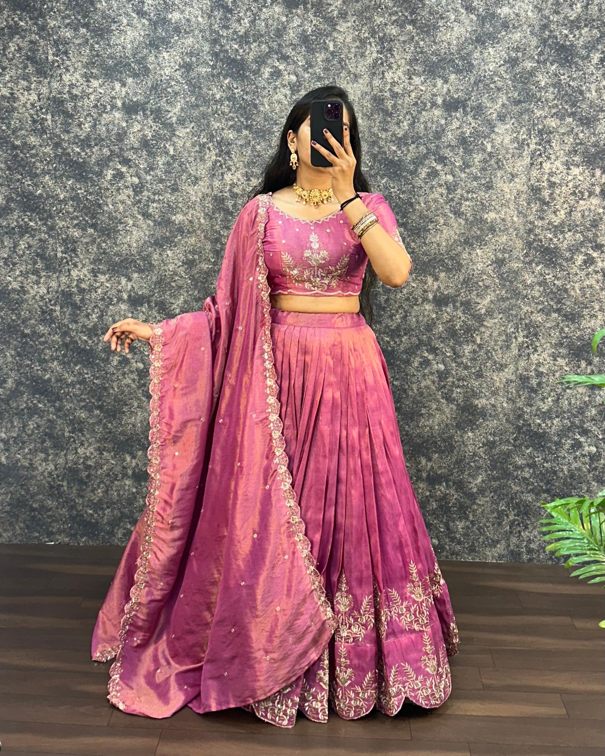 Magenta Pink Embroidered Silk Lehenga Choli with Sequin Work Dupatta