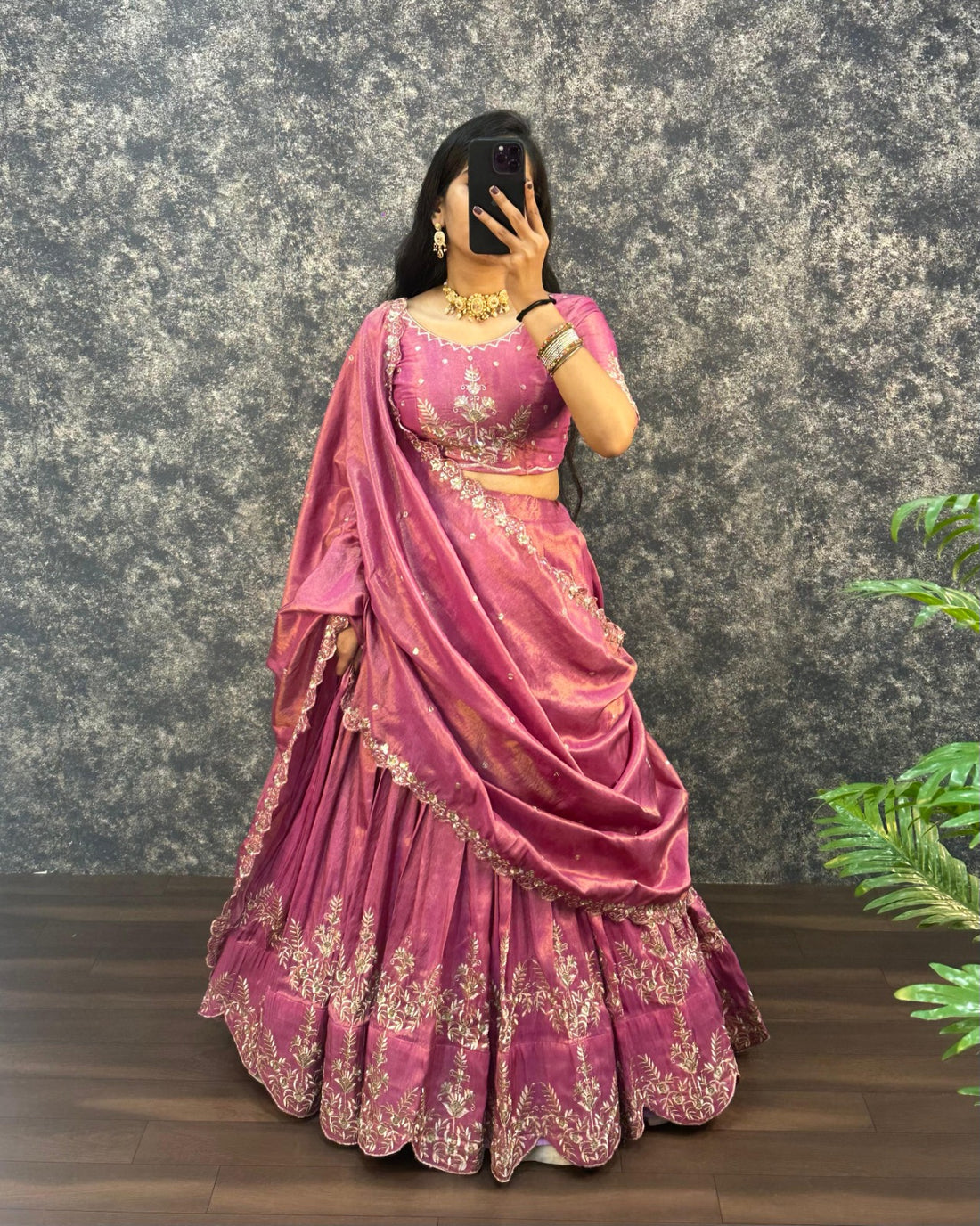 Magenta Pink Embroidered Silk Lehenga Choli with Sequin Work Dupatta