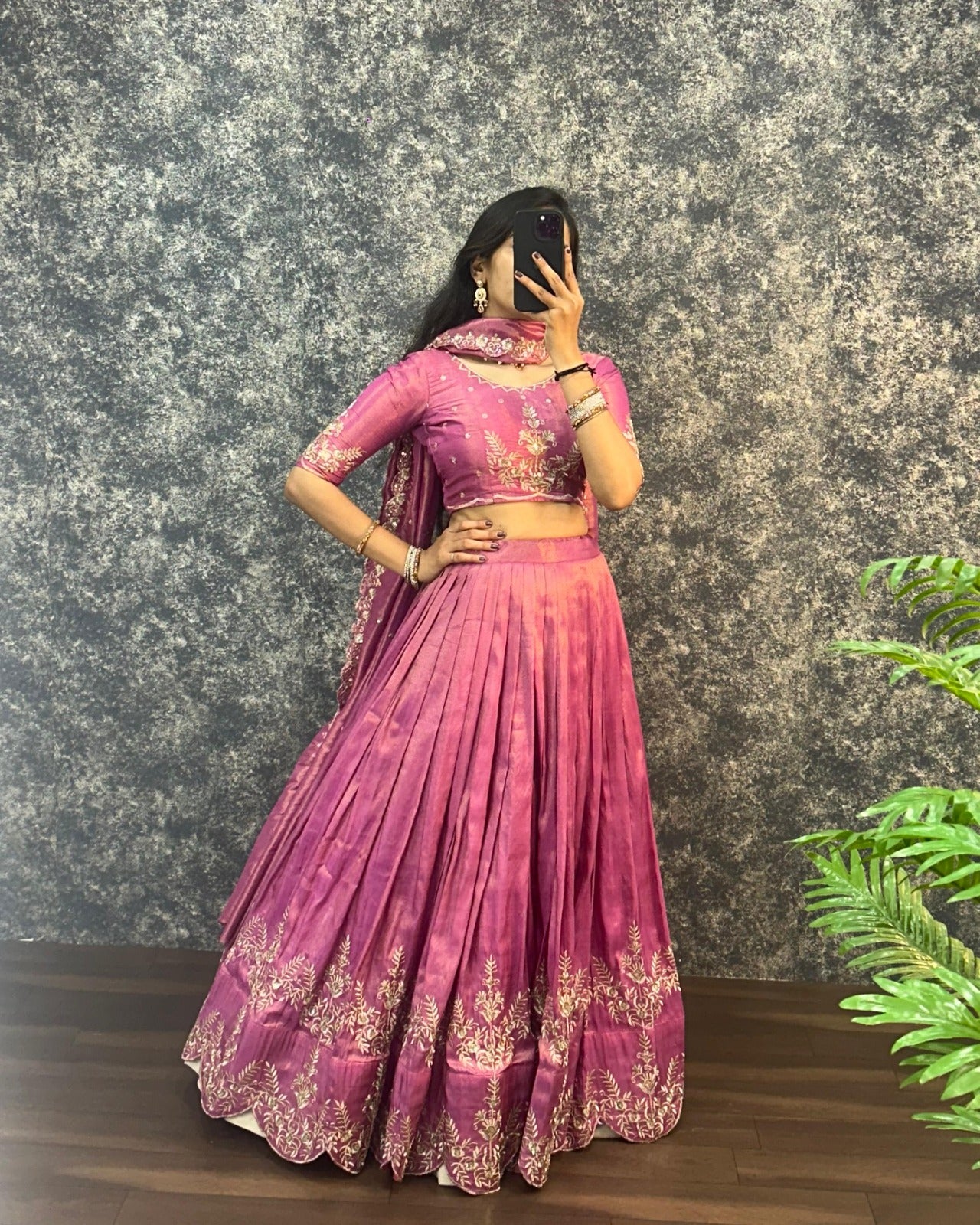 Magenta Pink Embroidered Silk Lehenga Choli with Sequin Work Dupatta