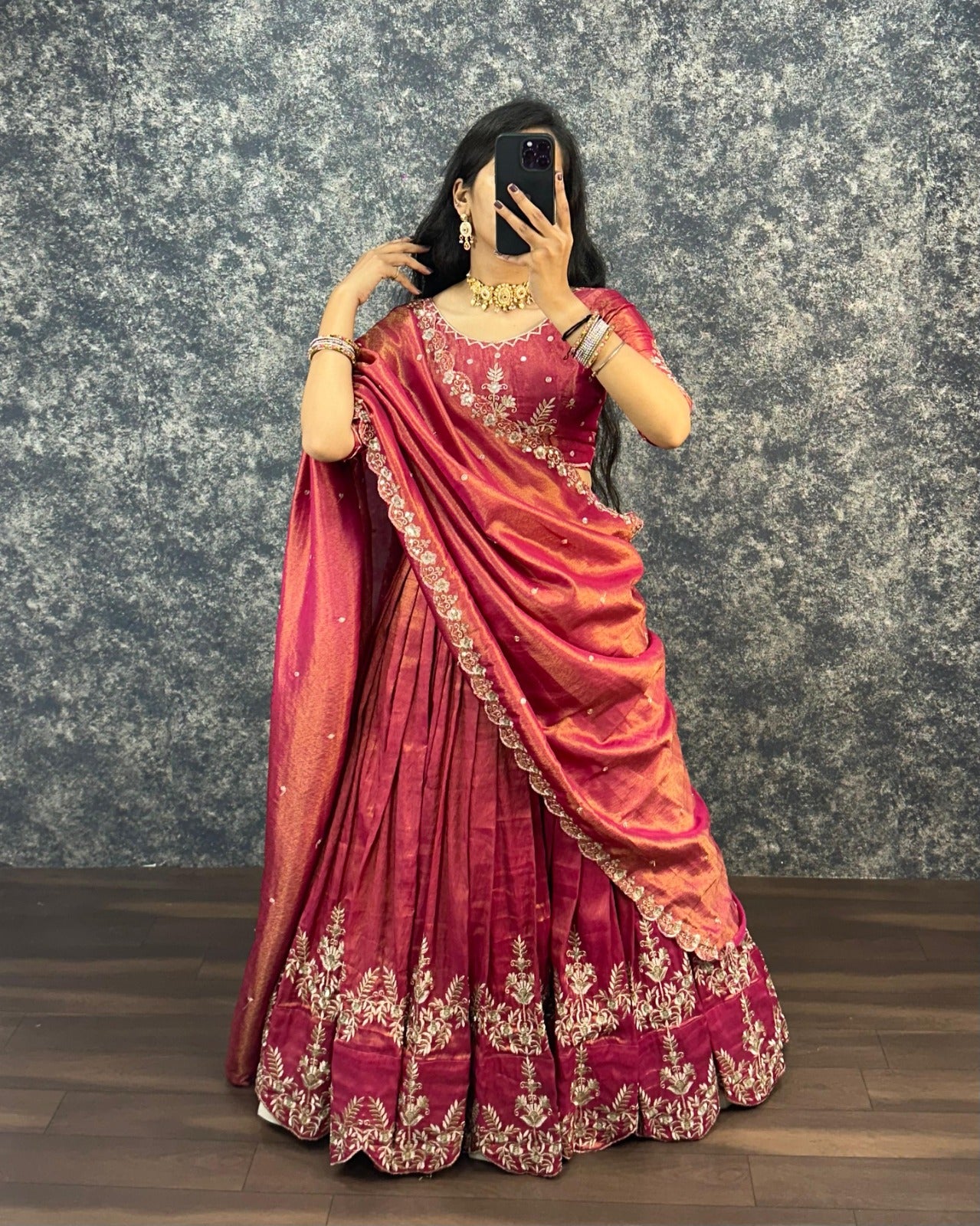 Rani Pink Embroidered Silk Lehenga Choli with Sequin Work Dupatta