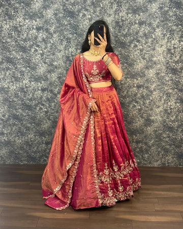 Rani Pink Embroidered Silk Lehenga Choli with Sequin Work Dupatta