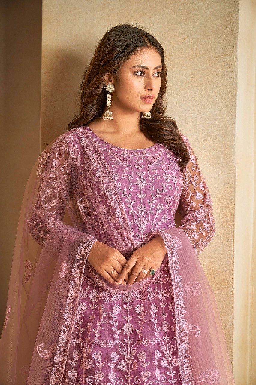 Rose Pink Embroidered Anarkali Suit with Dupatta