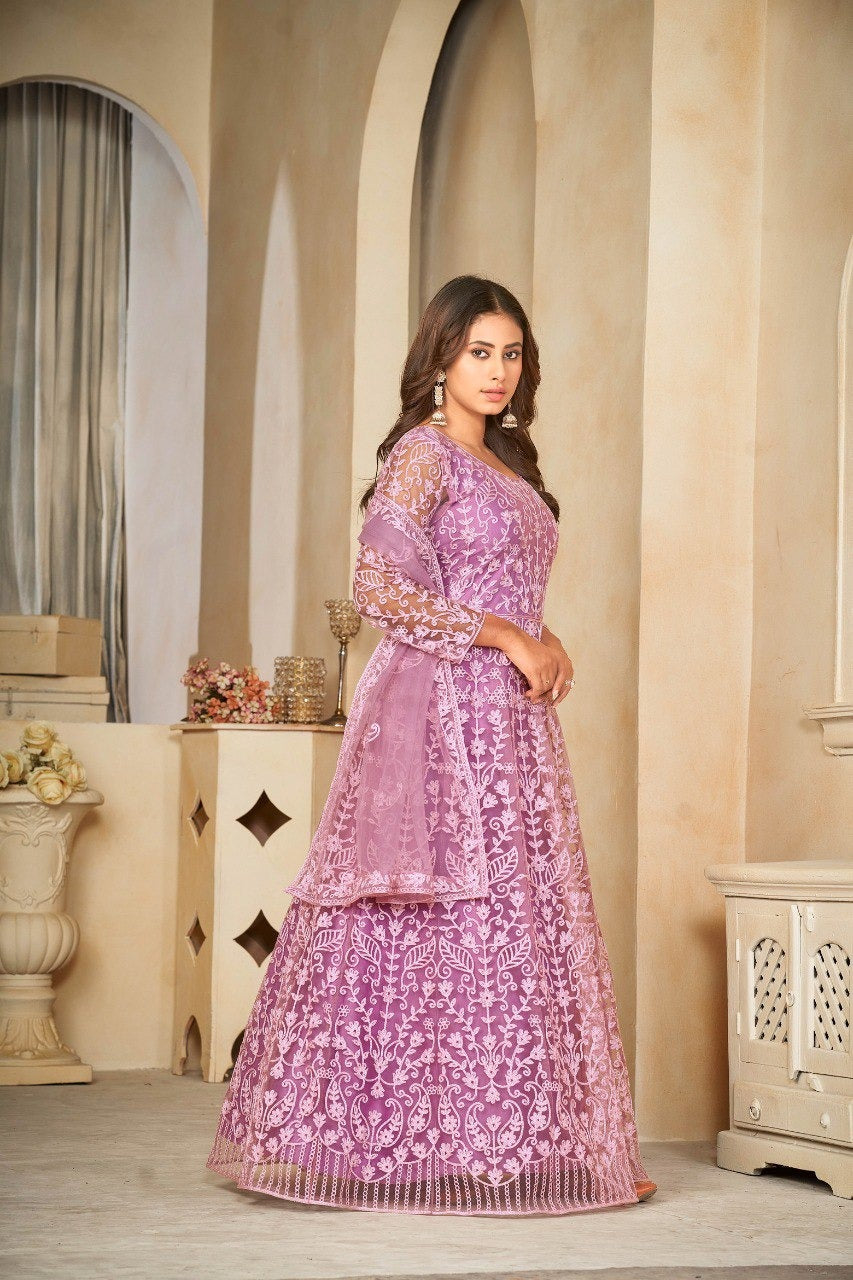 Rose Pink Embroidered Anarkali Suit with Dupatta