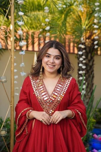 Designer Chinon Silk Mirror Work Suit Set with Dupatta & Palazzo