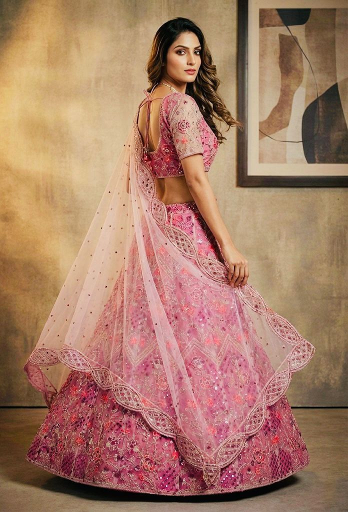 Premium 3.5 Meter Flared Butterfly Net Lehenga Set with Sequins Embroidery