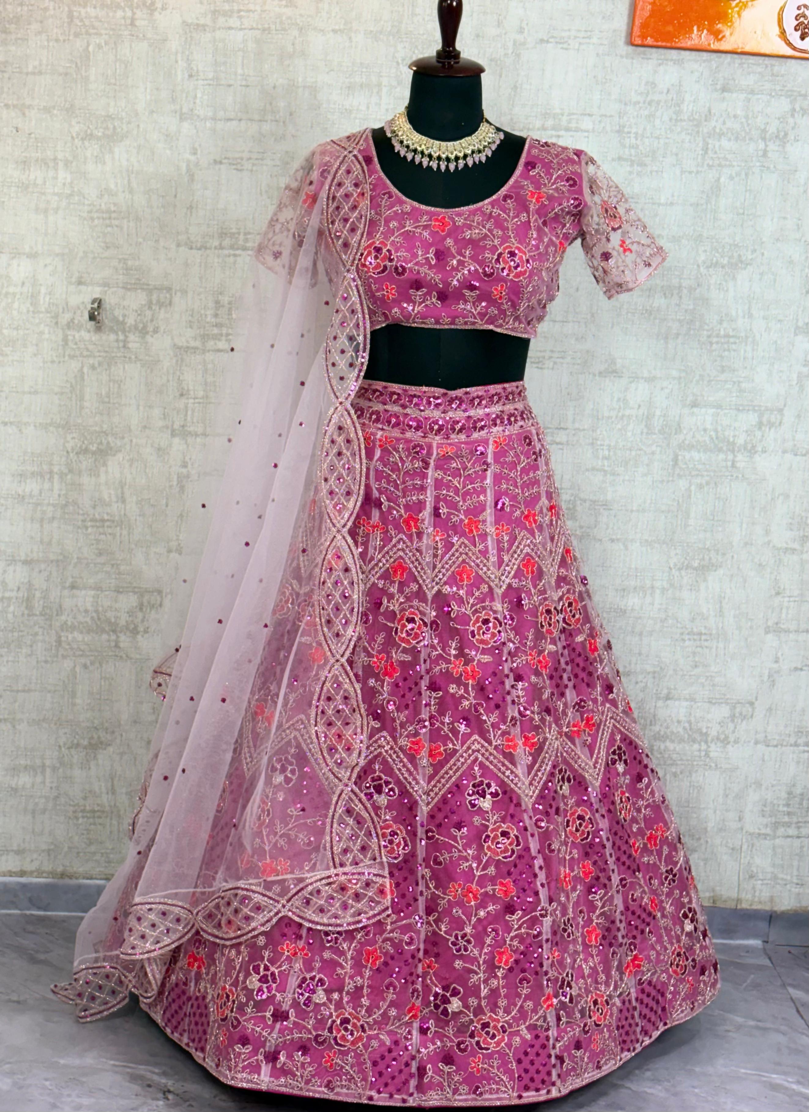 Premium 3.5 Meter Flared Butterfly Net Lehenga Set with Sequins Embroidery