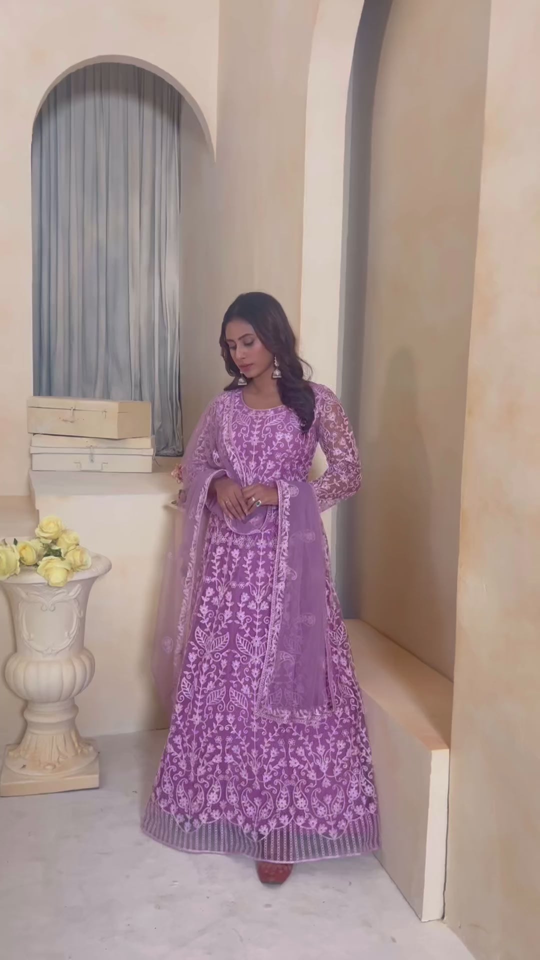 Rose Pink Embroidered Anarkali Suit with Dupatta